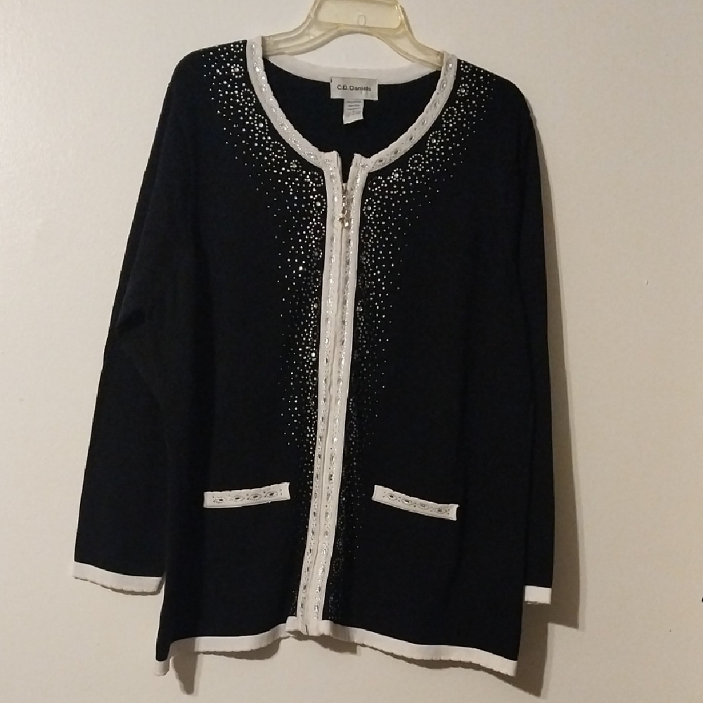 Elegant Black Cardigan with White Accents